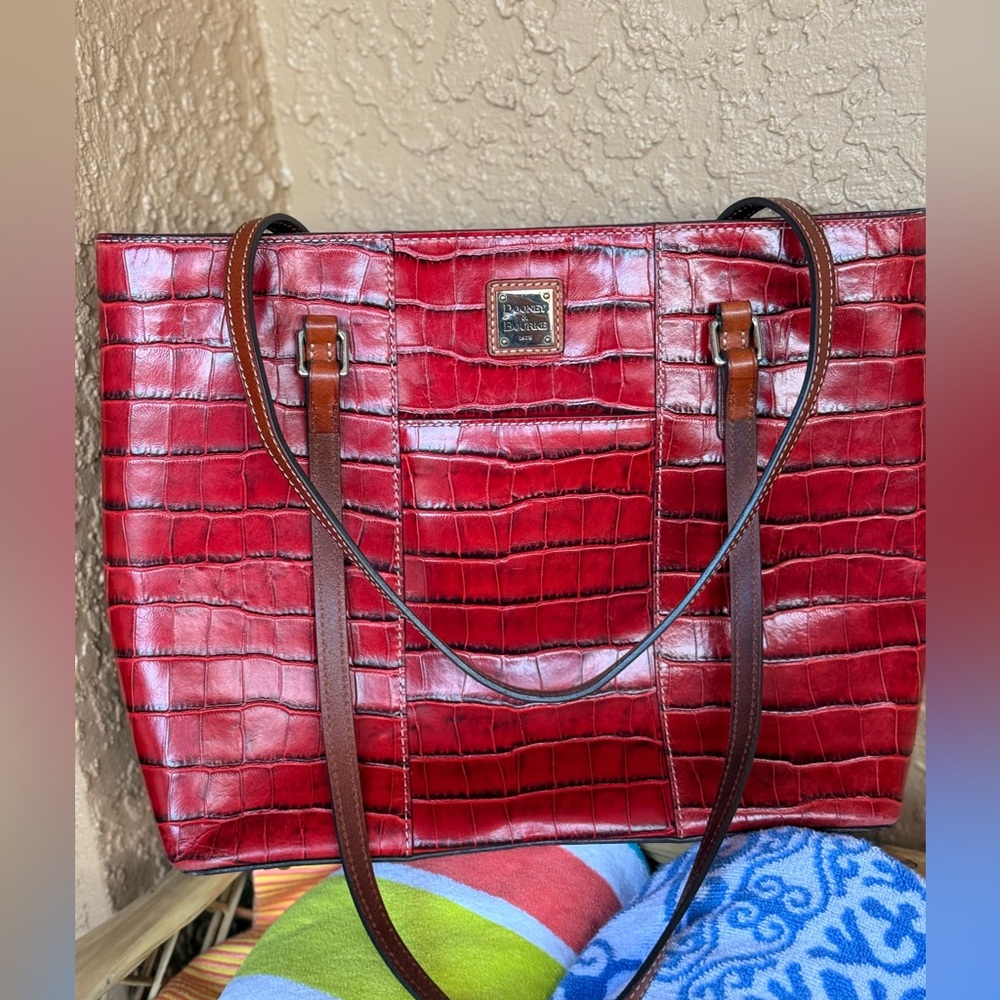Dooney & Bourke Red Croc Embossed Leather Tote